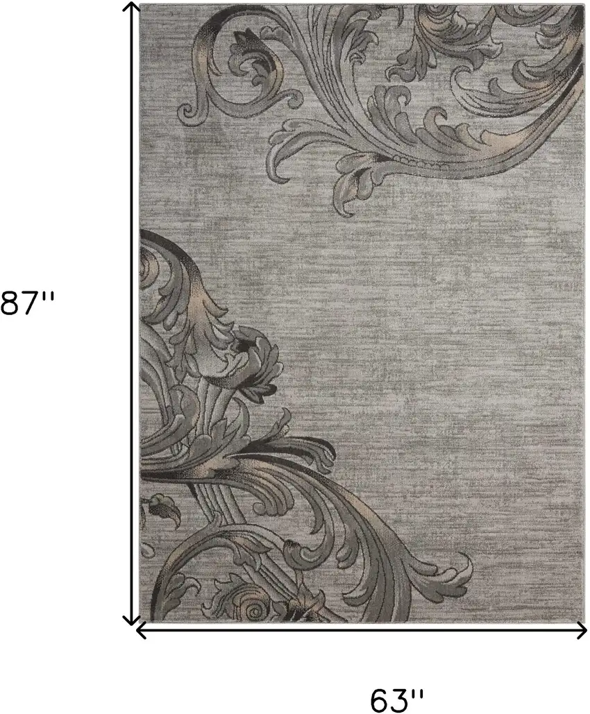 Graphite and Black Floral Vines Non Skid Area Rug Photo 3