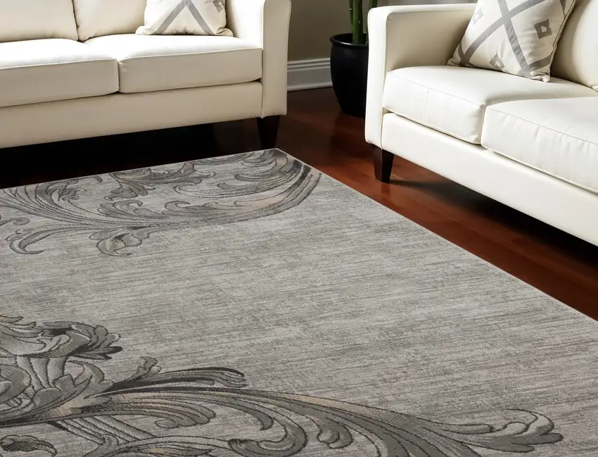 Graphite and Black Floral Vines Non Skid Area Rug Photo 1