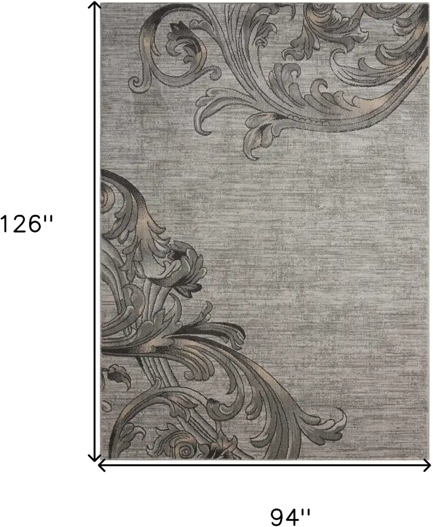 Graphite and Black Floral Vines Non Skid Area Rug Photo 3