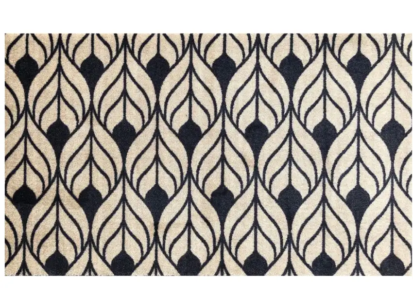 Graphite and Tan Abstract Leaves Washable Floor Mat Photo 1