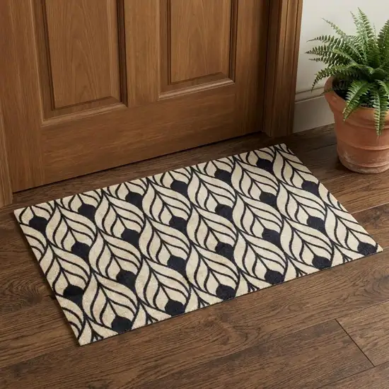 Graphite and Tan Abstract Leaves Washable Floor Mat Photo 1