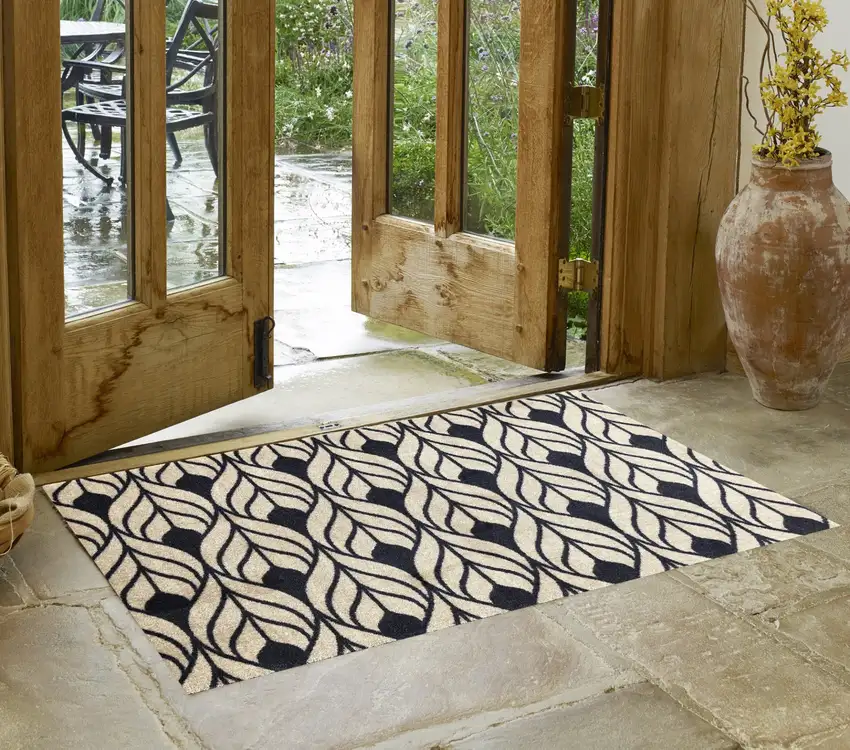 Graphite and Tan Abstract Leaves Washable Floor Mat Photo 5