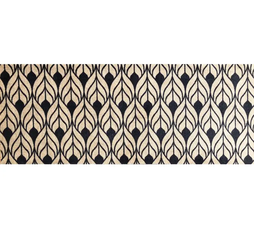 Graphite and Tan Abstract Leaves Washable Runner Rug Photo 1