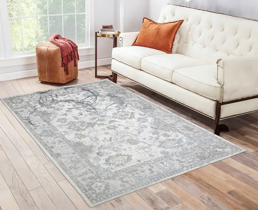 Gray Abstract Area Rug With Fringe Photo 5
