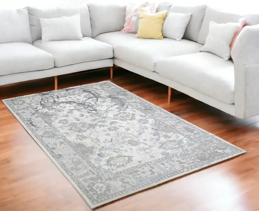 Gray Abstract Area Rug With Fringe Photo 1