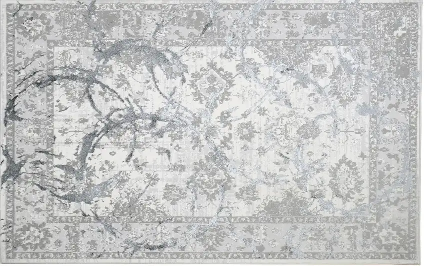 Gray Abstract Area Rug With Fringe Photo 2