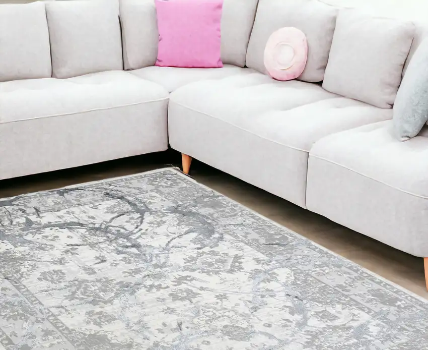 Gray Abstract Area Rug With Fringe Photo 1
