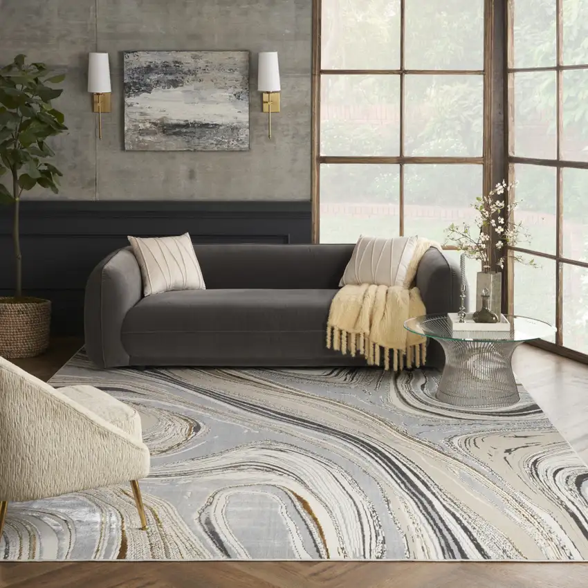 Gray Abstract Area Rug Photo 6