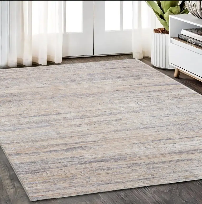 Beige And Gray Striped Area Rug Photo 1