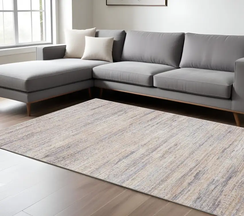Beige And Gray Abstract Stripes Area Rug Photo 1