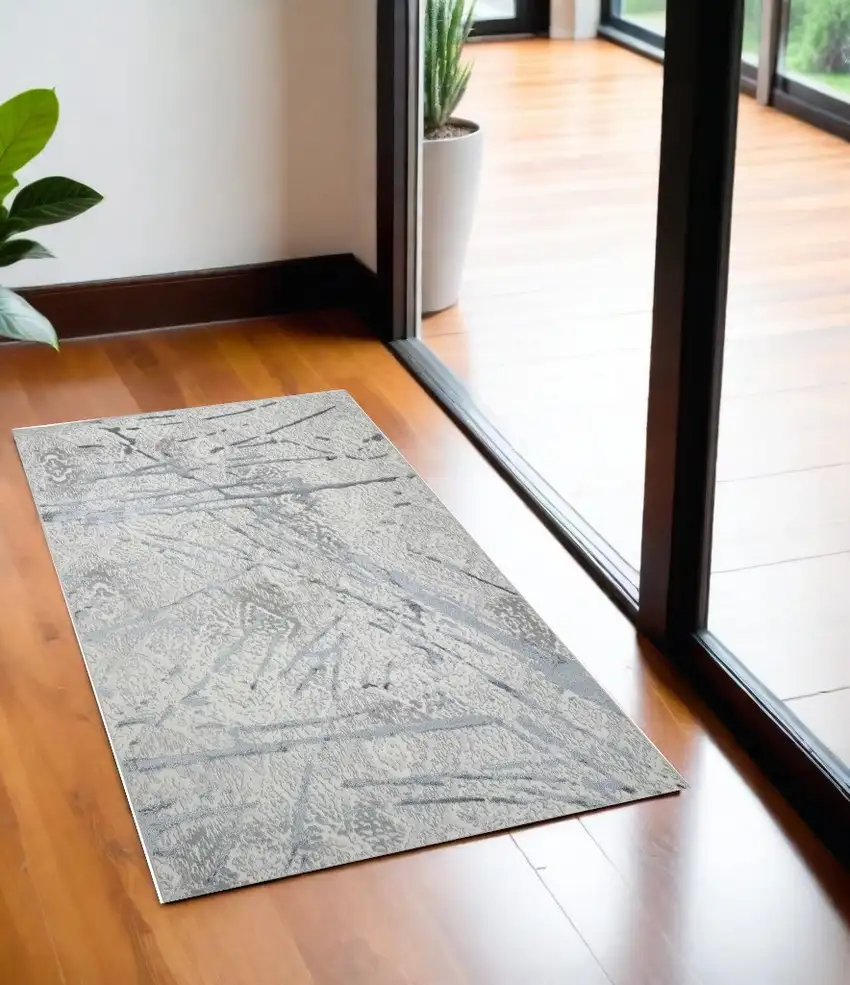 Gray and Silver Abstract Area Rug Photo 1
