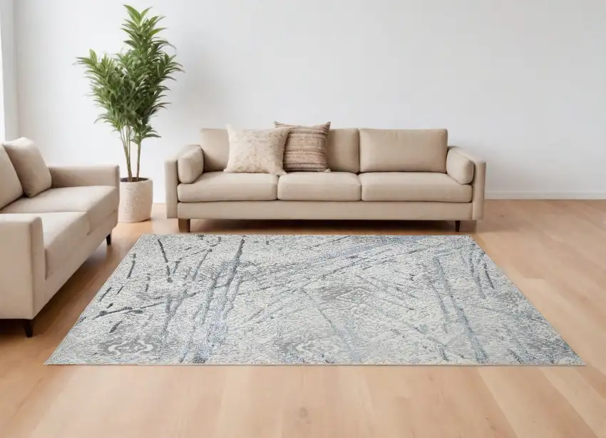 Gray and Silver Abstract Area Rug Photo 2