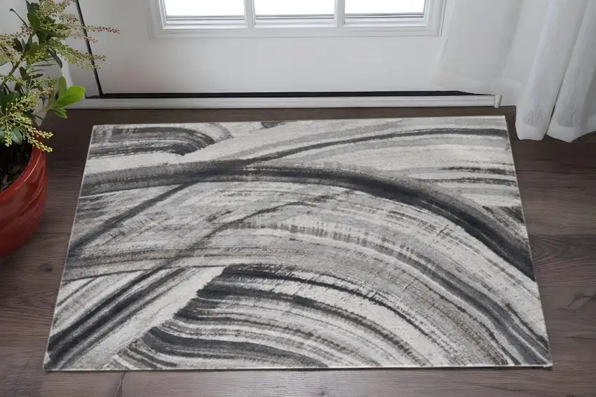 Gray and Ivory Abstract Area Rug Photo 1