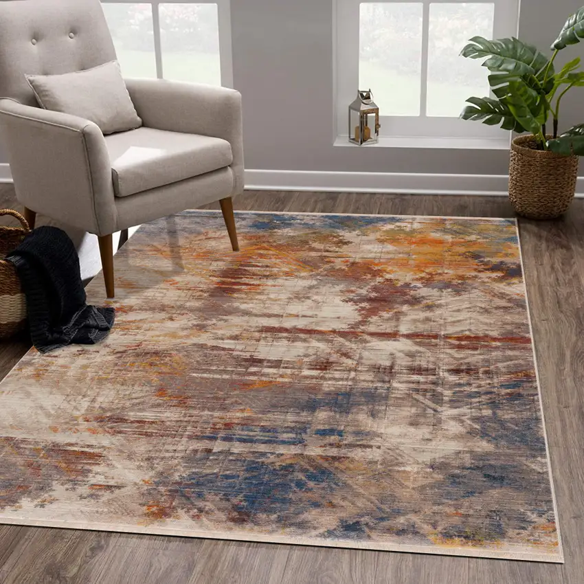 Gray Abstract Distressed Area Rug Photo 7