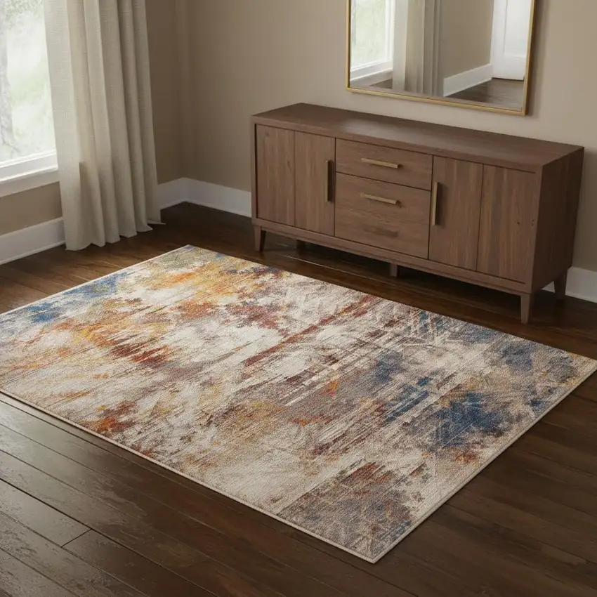 Gray Abstract Distressed Area Rug Photo 1