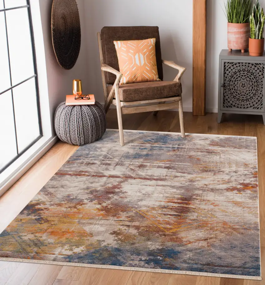 Gray Abstract Distressed Area Rug Photo 6