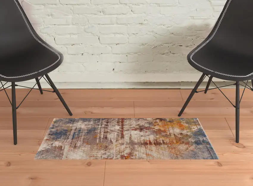 Gray Abstract Distressed Area Rug Photo 2
