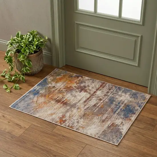 Gray Abstract Distressed Area Rug Photo 1