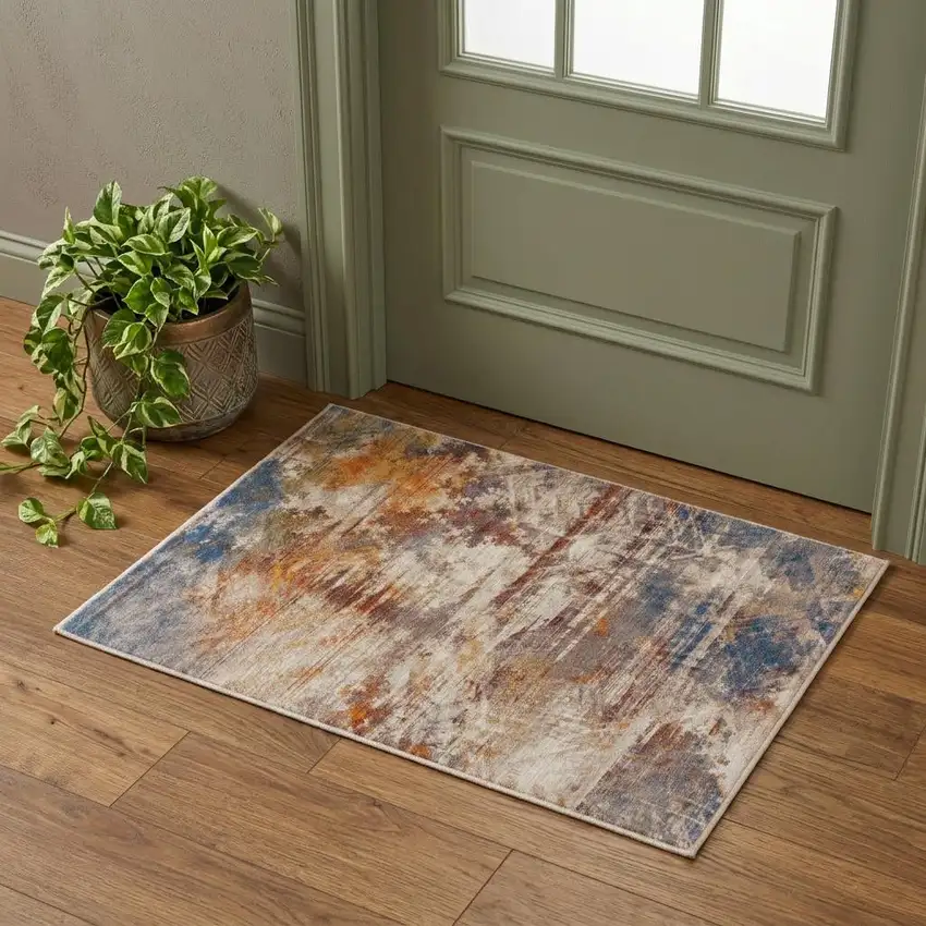 Gray Abstract Distressed Area Rug Photo 1