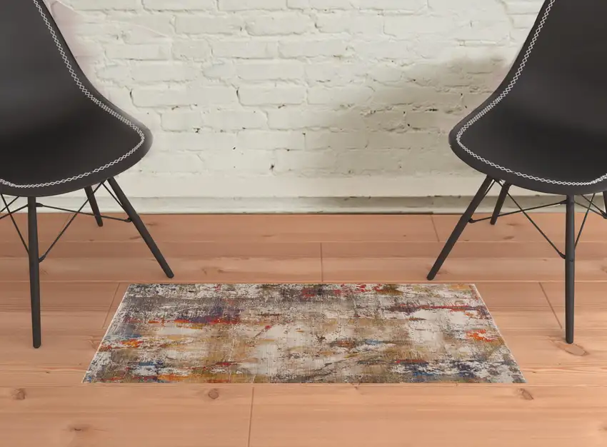 Gray Abstract Distressed Area Rug Photo 2