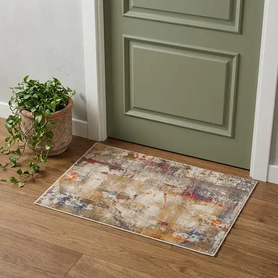 Gray Abstract Distressed Area Rug Photo 1