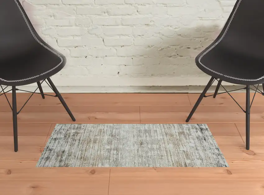 Gray Abstract Distressed Area Rug Photo 2