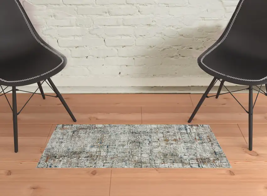 Gray Abstract Distressed Area Rug Photo 2