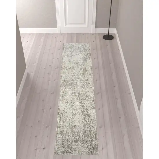 Gray Abstract Distressed Runner Rug Photo 2