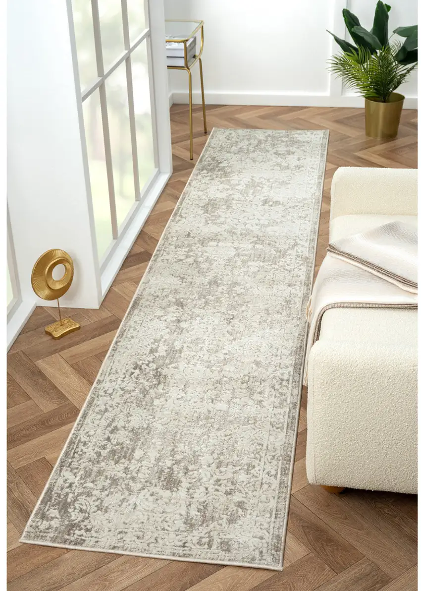 Gray Abstract Distressed Runner Rug Photo 8