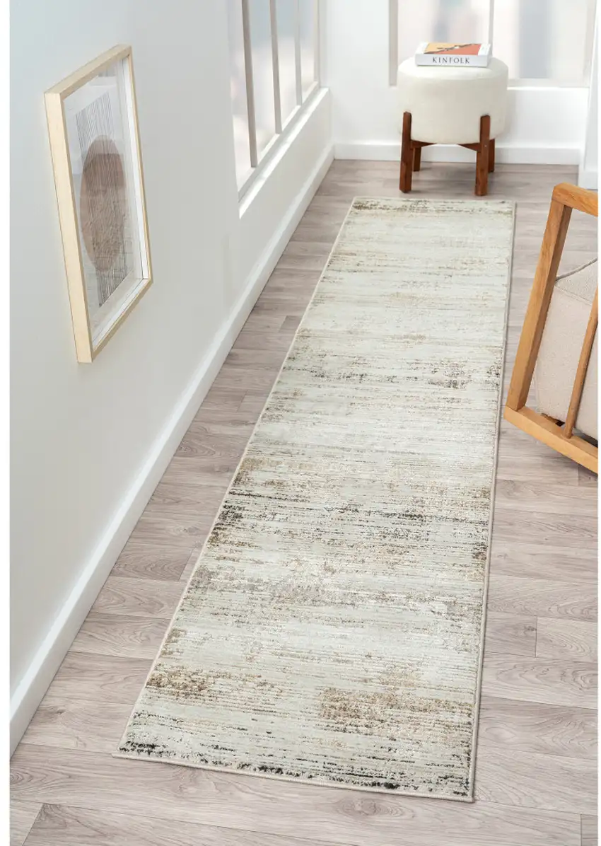 Gray Abstract Distressed Runner Rug Photo 7