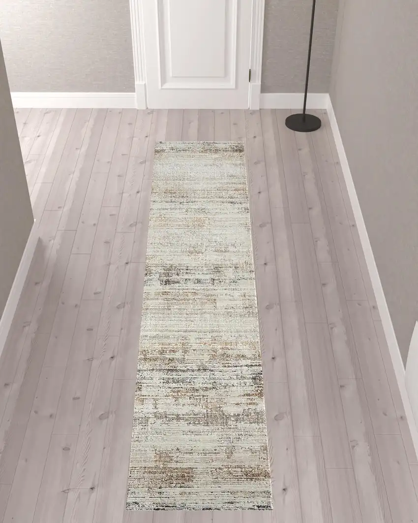 Gray Abstract Distressed Runner Rug Photo 2