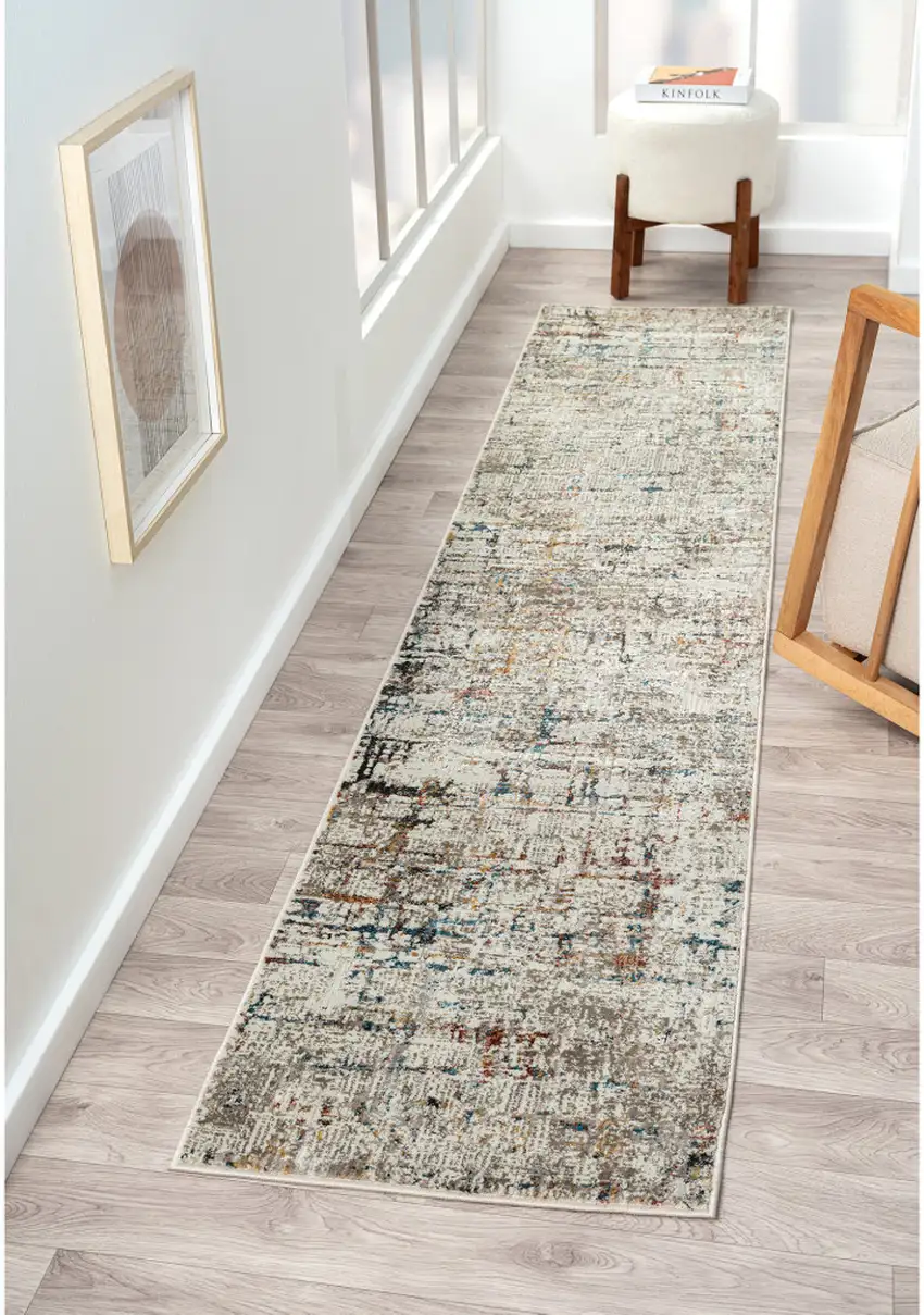Gray Abstract Distressed Runner Rug Photo 9