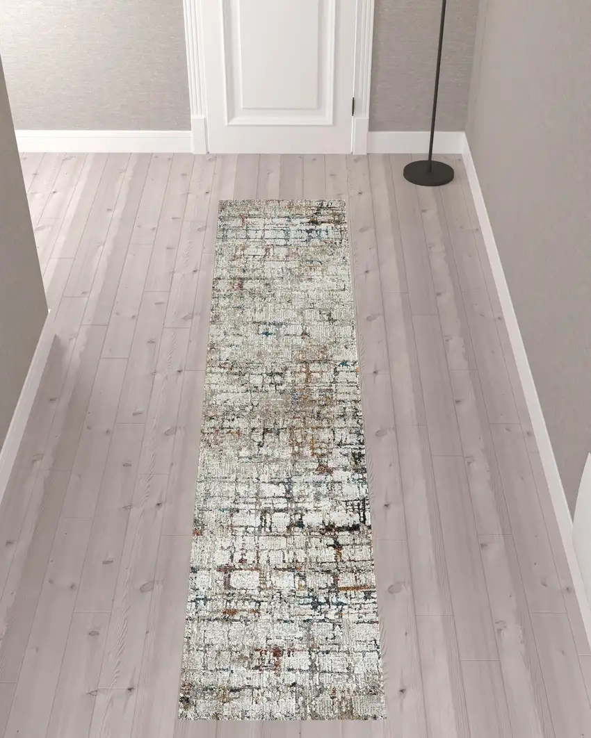 Gray Abstract Distressed Runner Rug Photo 2