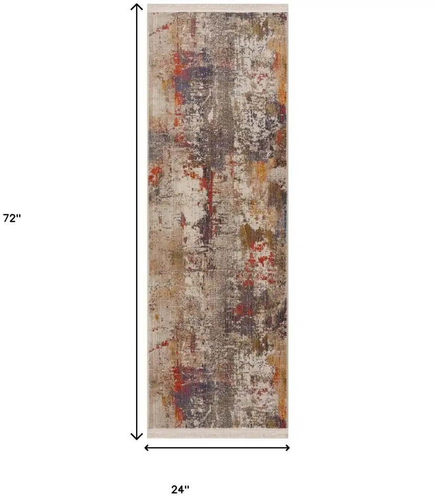 Gray Abstract Distressed Runner Rug Photo 6