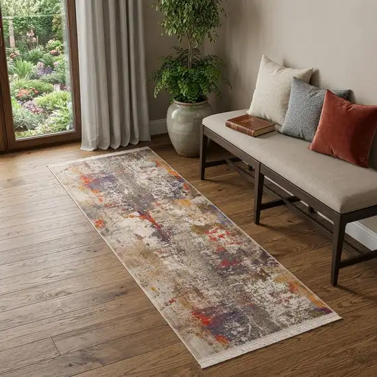 Gray Abstract Distressed Runner Rug Photo 1