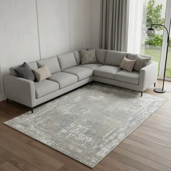 Gray Abstract Distressed Washable Area Rug Photo 1