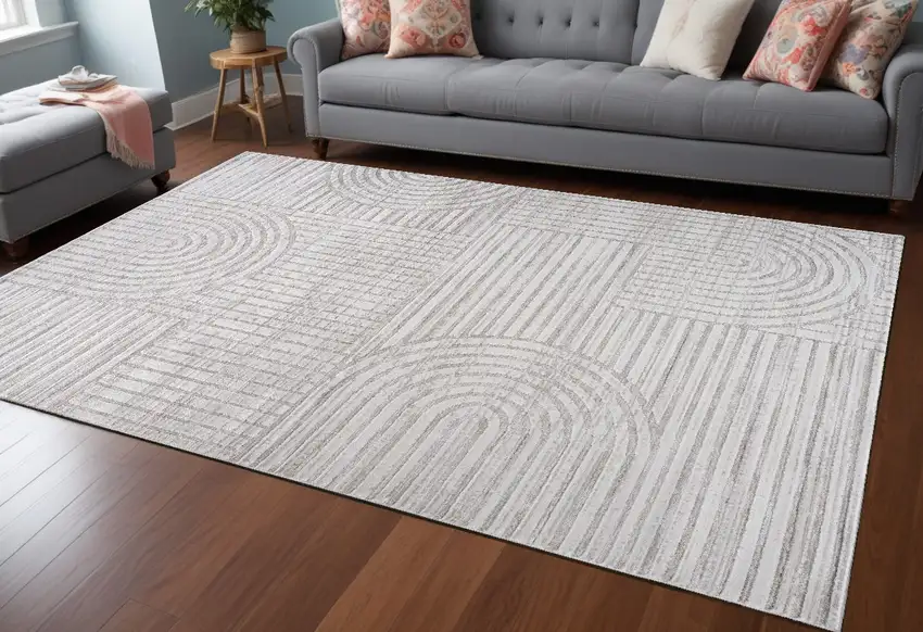 Gray Abstract Geometric Distressed Area Rug Photo 1