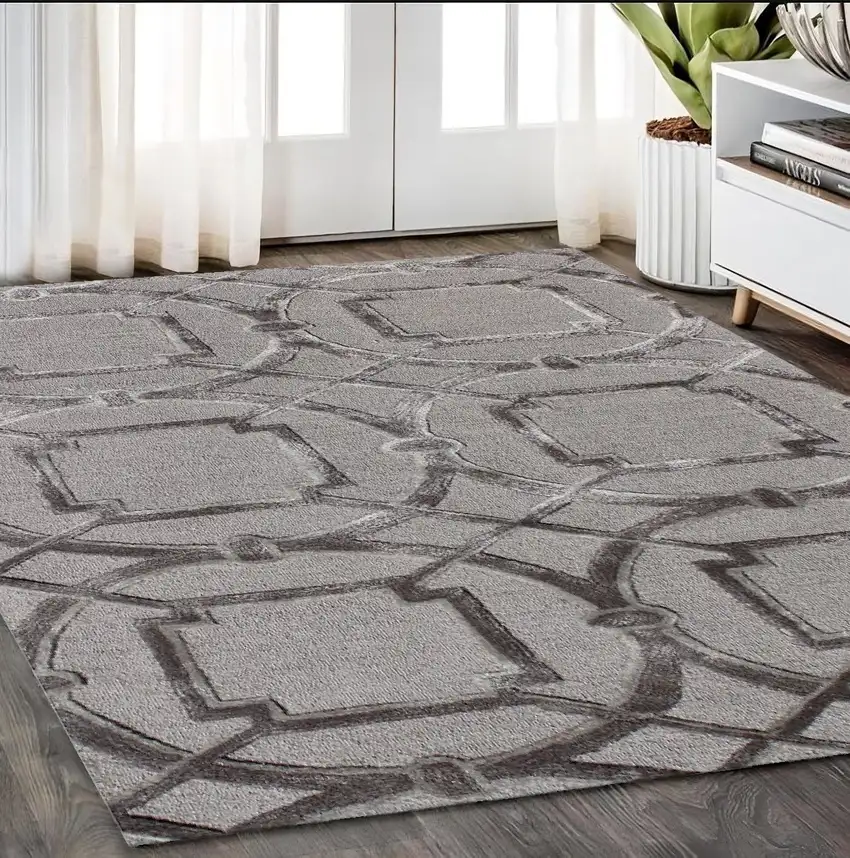 Gray Abstract Geometric Hand Tufted Non Skid Area Rug Photo 1
