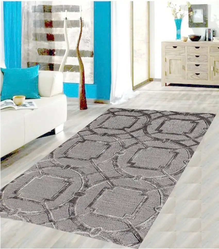 Gray Abstract Geometric Hand Tufted Non Skid Area Rug Photo 9
