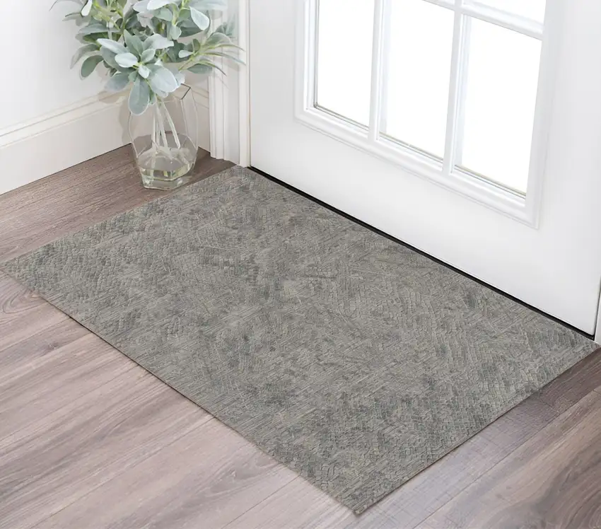 Gray Abstract Hand Woven Area Rug Photo 1