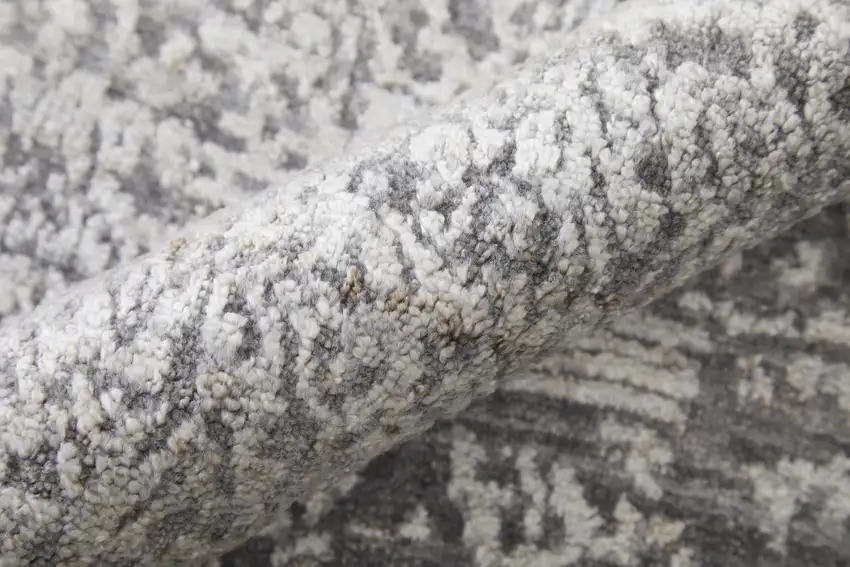 Gray Abstract Hand Woven Worn Faded Area Rug Photo 9