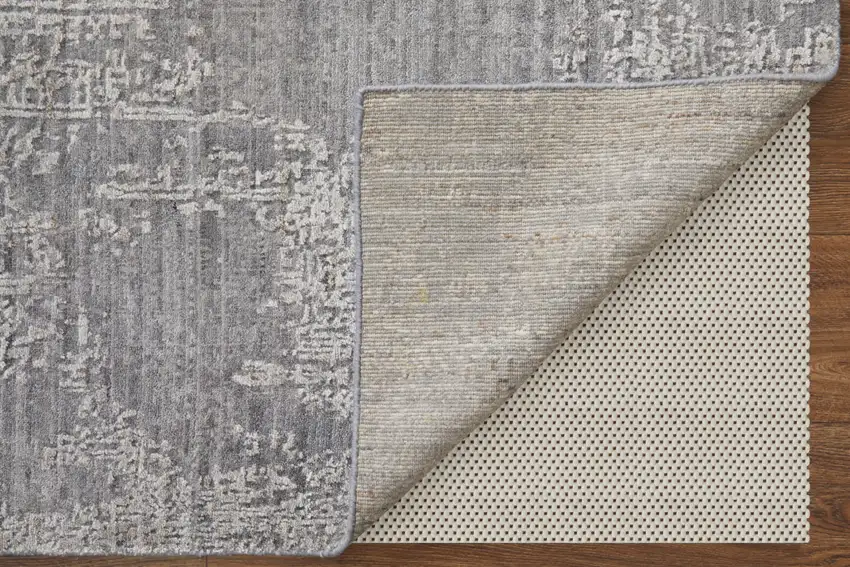 Gray Abstract Hand Woven Worn Faded Area Rug Photo 7