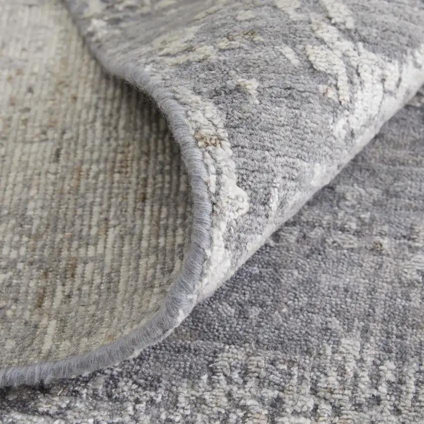 Gray Abstract Hand Woven Worn Faded Area Rug Photo 8