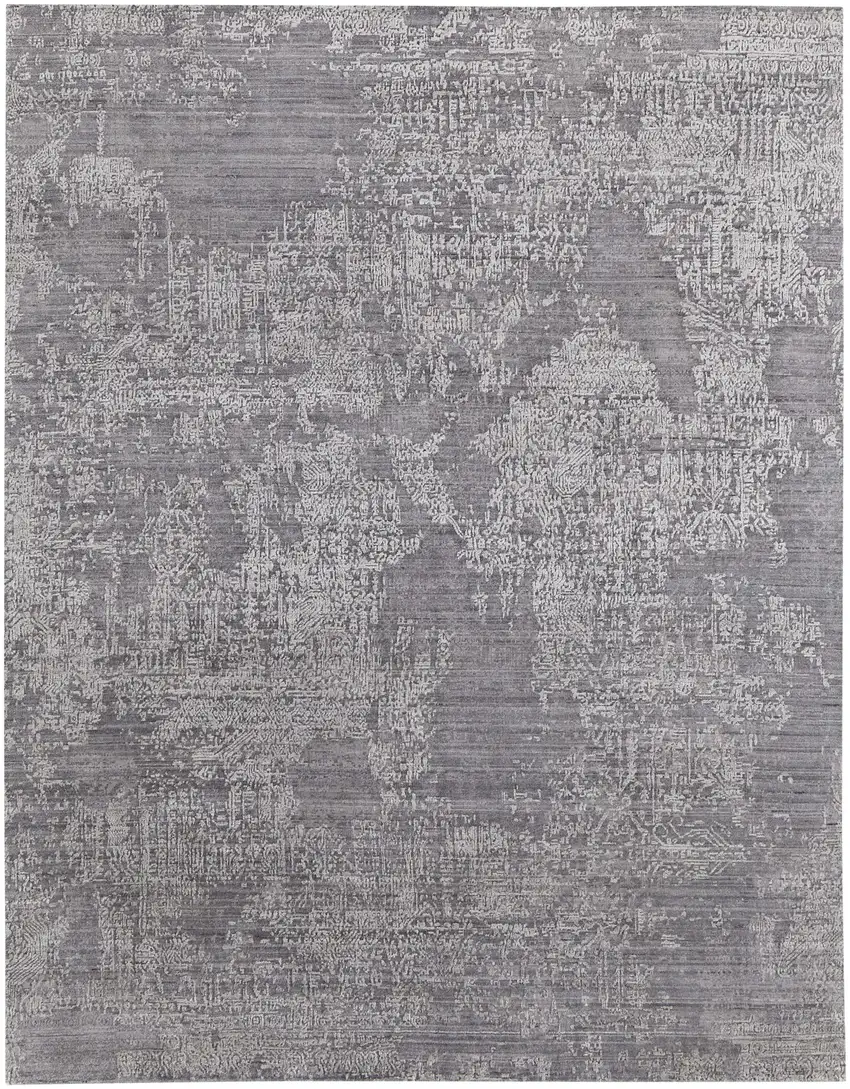 Gray Abstract Hand Woven Worn Faded Area Rug Photo 2