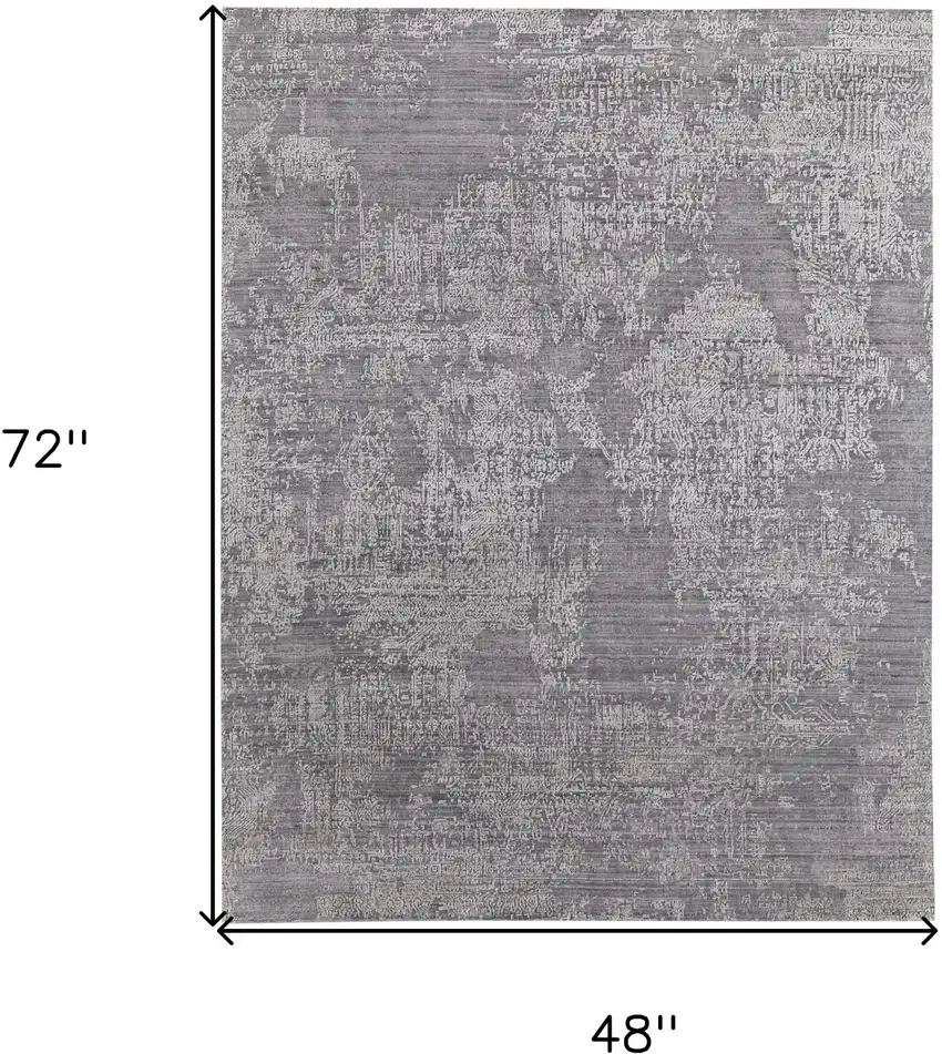 Gray Abstract Hand Woven Worn Faded Area Rug Photo 3