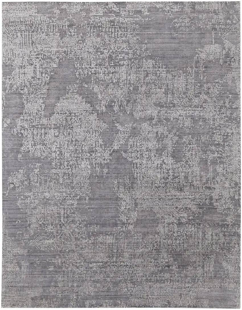 Gray Abstract Hand Woven Worn Faded Area Rug Photo 5