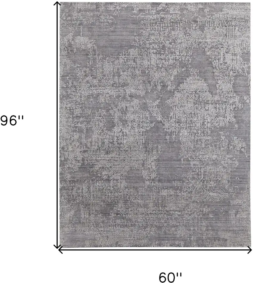 Gray Abstract Hand Woven Worn Faded Area Rug Photo 3
