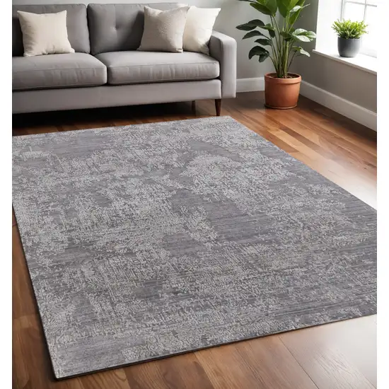 Gray And Silver Abstract Hand Woven Distressed Area Rug Photo 1