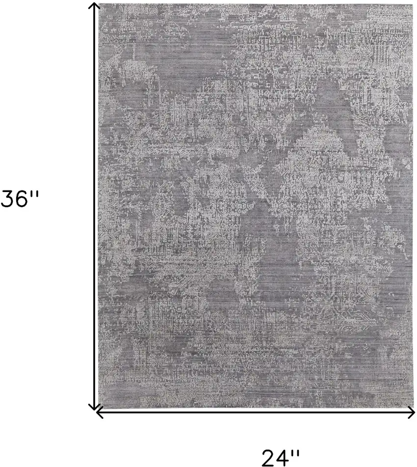 Gray Abstract Hand Woven Worn Faded Area Rug Photo 3