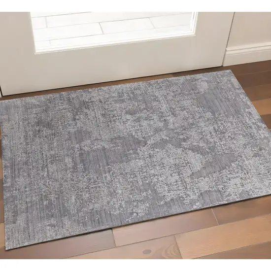 Gray And Silver Abstract Hand Woven Distressed Area Rug Photo 1